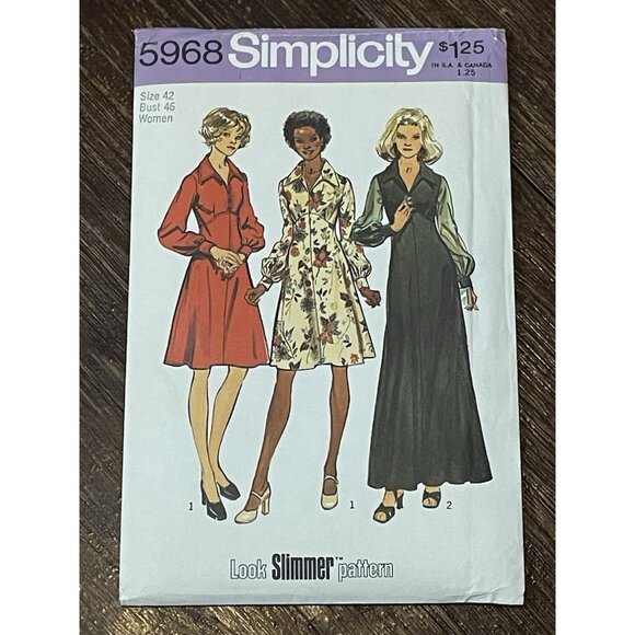 Simplicity 5968 Pattern Vintage 1970's Women's Dress Size 42 UNCUT - Picture 1 of 4